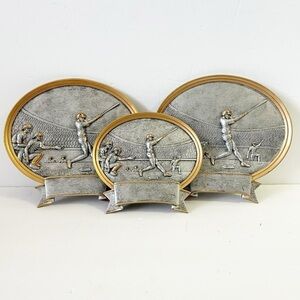 Silver Gold Male Baseball Batter Resin Trophy Awards Plaque Coach Gift Lot of 3